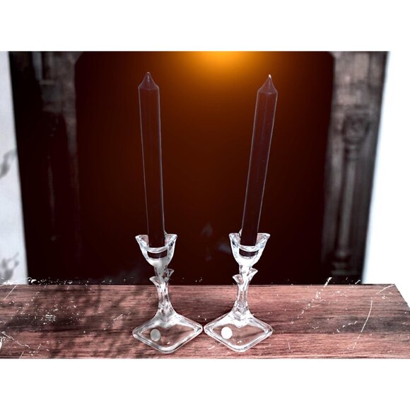 Vintage Toscani Antiques Ltd Tulip Candlesticks Set of Two 24% Lead Crystal 8" - Picture 5 of 10